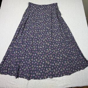 Coldwater Creek Women Large Gray Back Zip Ankle Length Floral Leaf Skirt Flowy